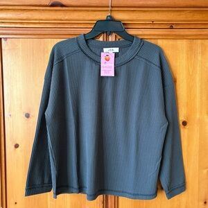 JOA Charcoal Ribbed Long Sleeve Top